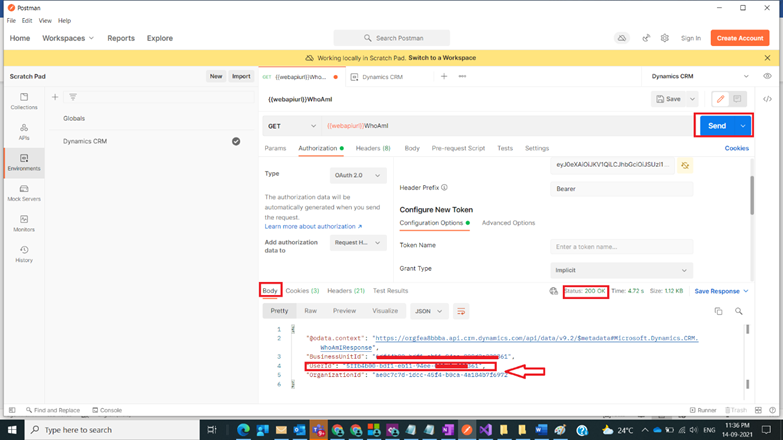 Connect Dynamics CRM with Postman Tool Environment